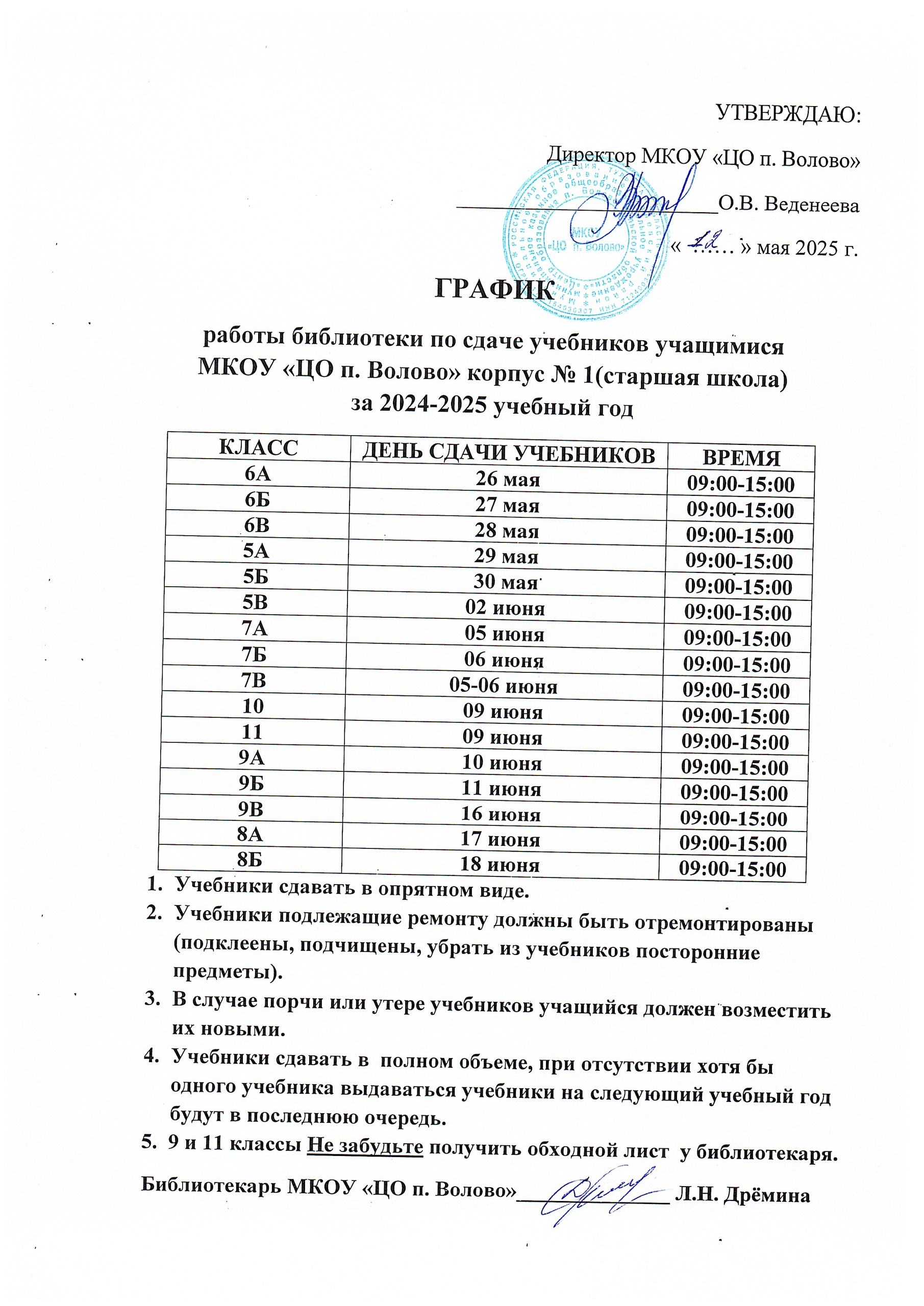 Графики работы библиотеки по сдаче и выдаче учебников в Корпусе №1 (старшая… Графики работы библиотеки по сдаче и выдаче учебников в Корпусе №1 (старшая.