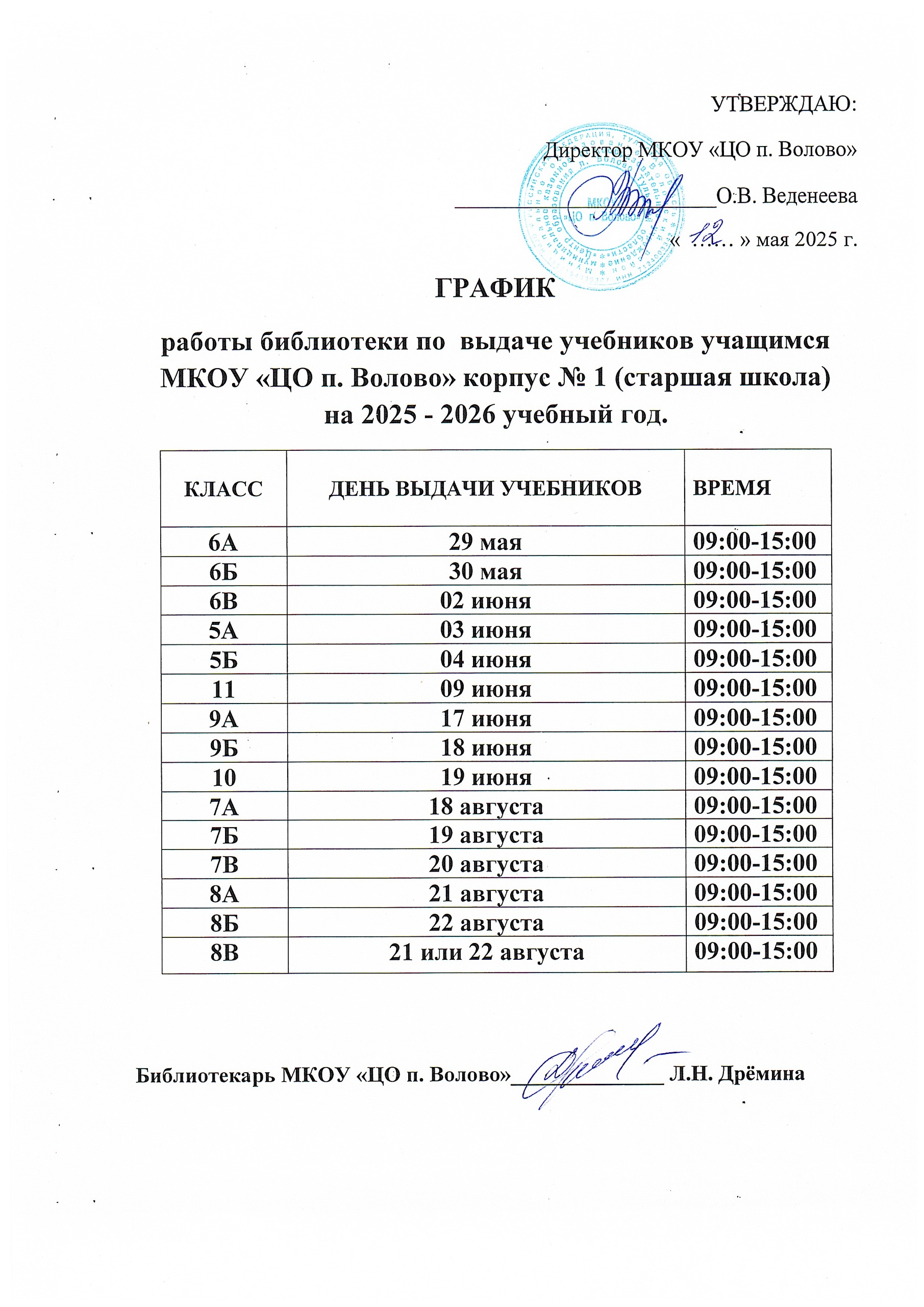 Графики работы библиотеки по выдаче учебников в Корпусе №1 (старшая… Графики работы библиотеки по сдаче и выдаче учебников в Корпусе №1 (старшая.